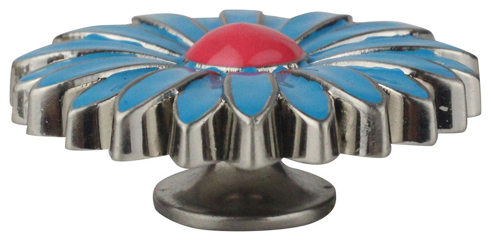 Aster Cabinet and Furniture Knob, Turquoise With Fuchsia