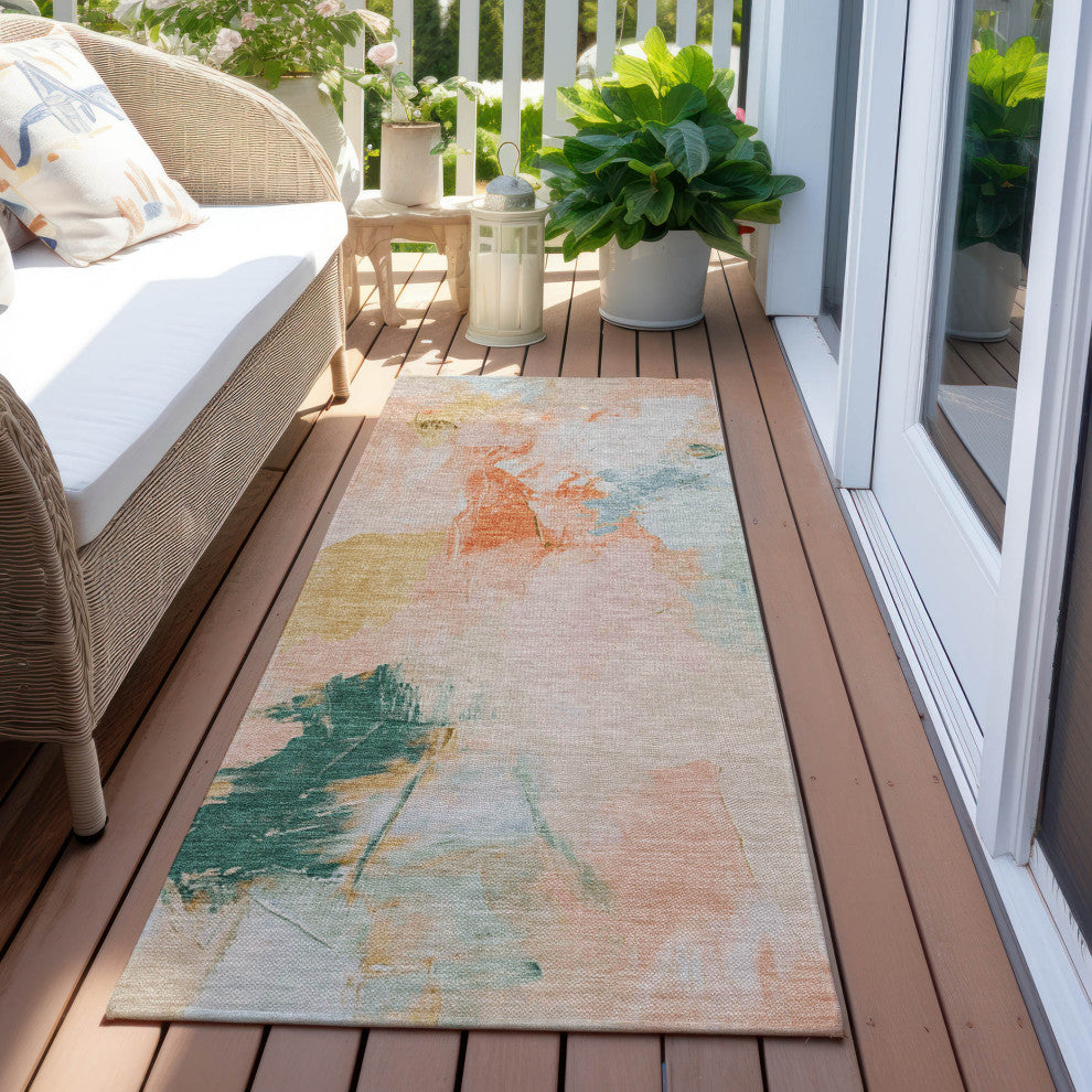 Machine Washable Indoor/Outdoor Chantille ACN1914 Peach 2'3" x 7'6" Runner Rug