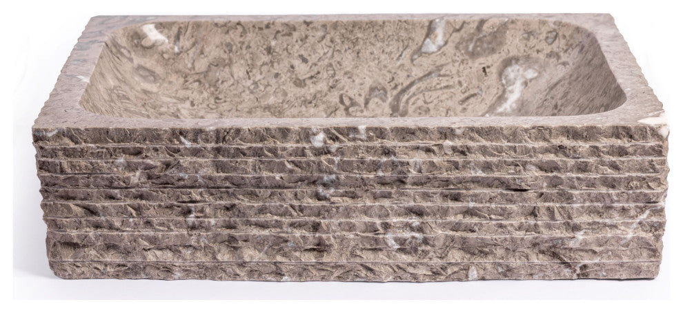 Natural Stone Vessel Bathroom Sink, Rustic Rectangular Stone Sink, Goleta