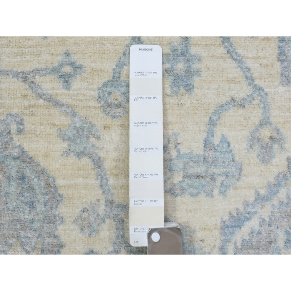 Ivory, White Wash Peshawar Organic Wool Hand Knotted Rug, 6'2"x8'9"