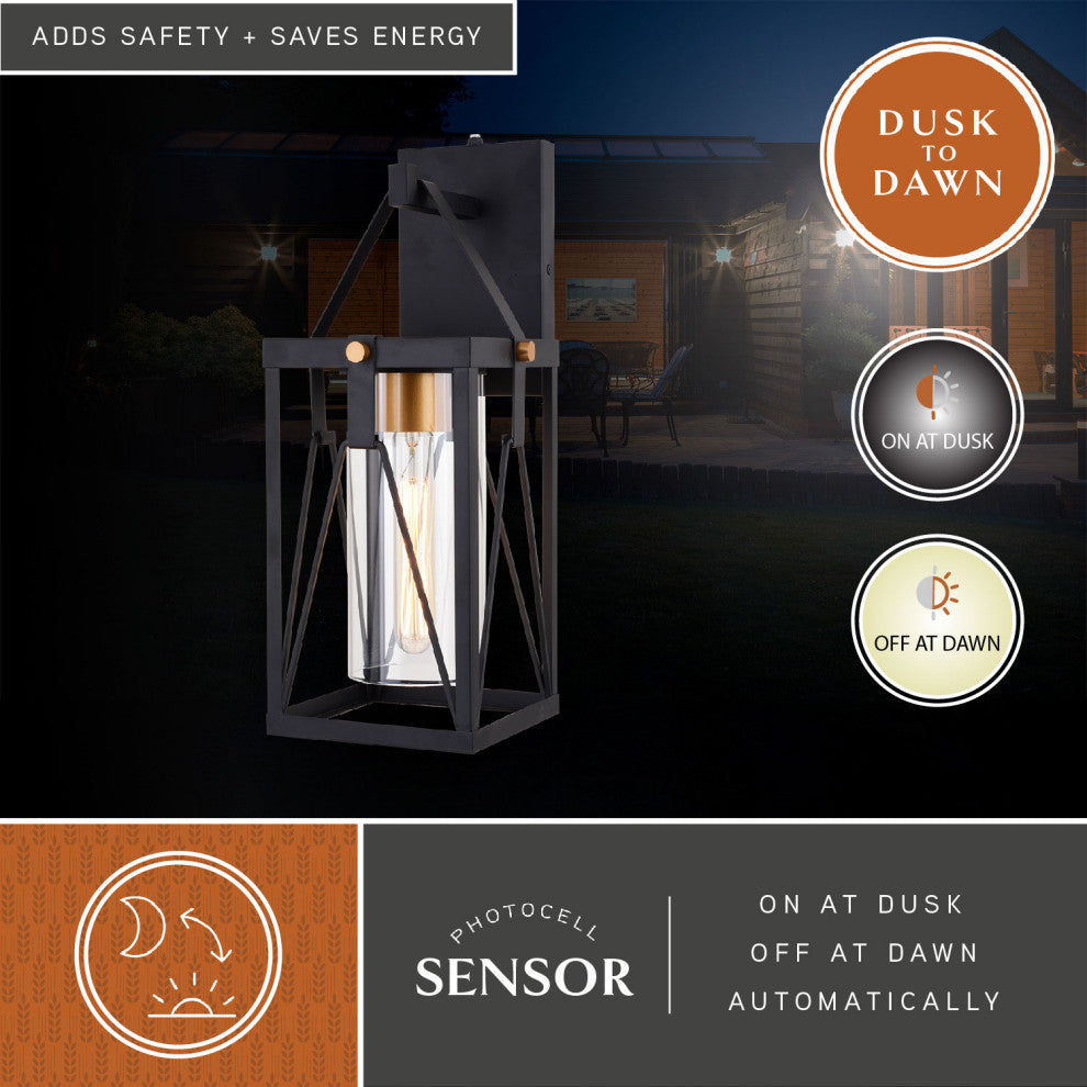 Evanston 7" Outdoor Wall Light Matte Black and Light Gold