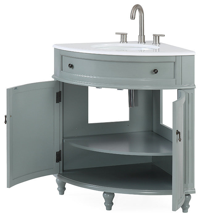 24 Inch Triadsville Grey Corner Design Bathroom Vanity With Quartz Top, Gray
