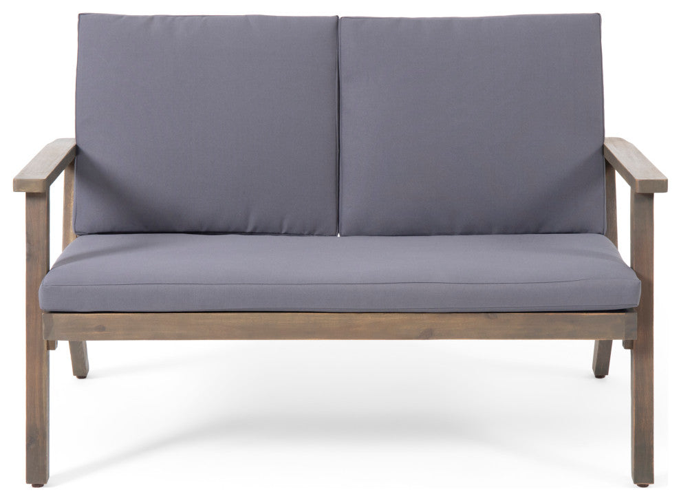 Avacyn Outdoor Acacia Wood Loveseat and Coffee Table Set with Cushions, Gray + Dark Gray