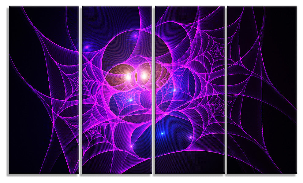 Bright Purple Fractal Cobweb, Abstract Canvas Art Print, 48"x28", 4 Panels
