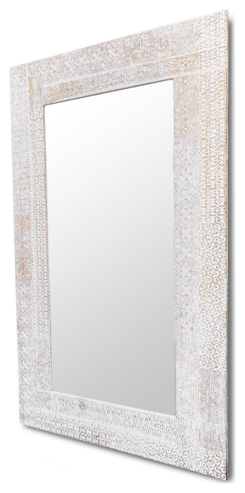 Large White Umbuka Carved Mirror