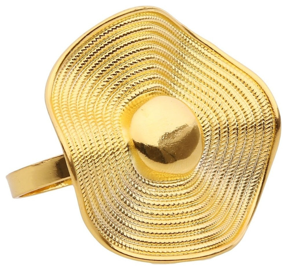 Classic Touch Gold Button Design Napkin Rings, Set of 6