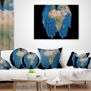 African Map in Our Hands Abstract Throw Pillow, 18"x18"