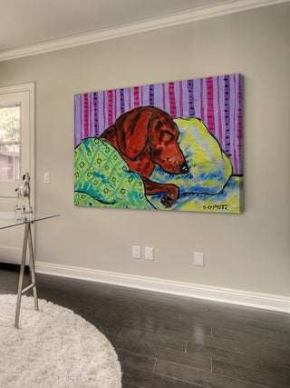 "Sleeping Dachshund" Painting Print on Wrapped Canvas, 60"x40"