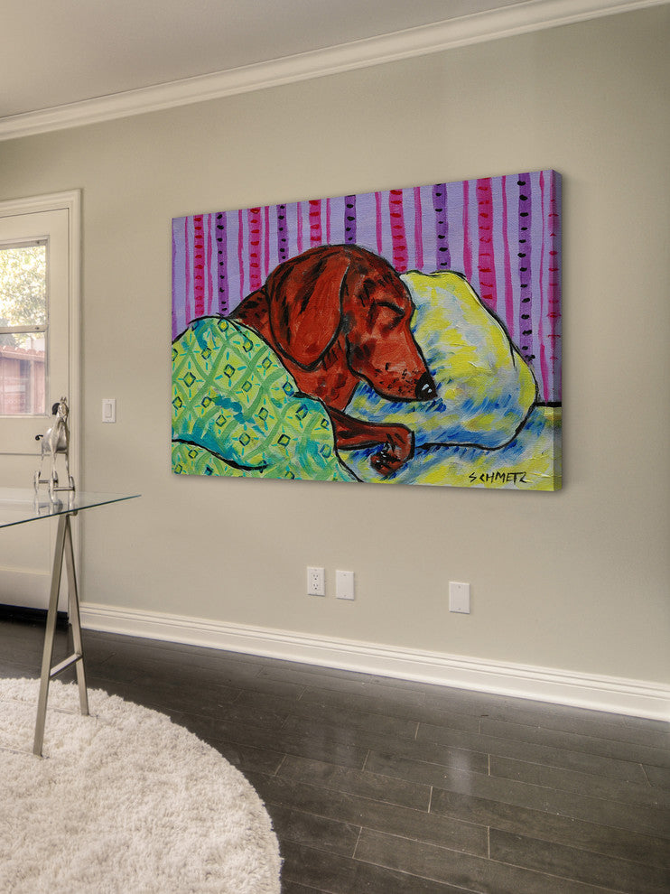 "Sleeping Dachshund" Painting Print on Wrapped Canvas, 60"x40"