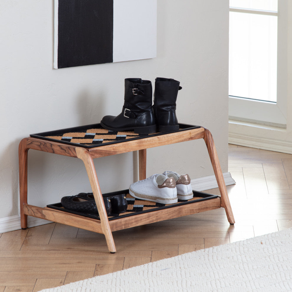Double-Tier Natural Stand With 2-Pair Rubber Boot Trays Mt. Tam