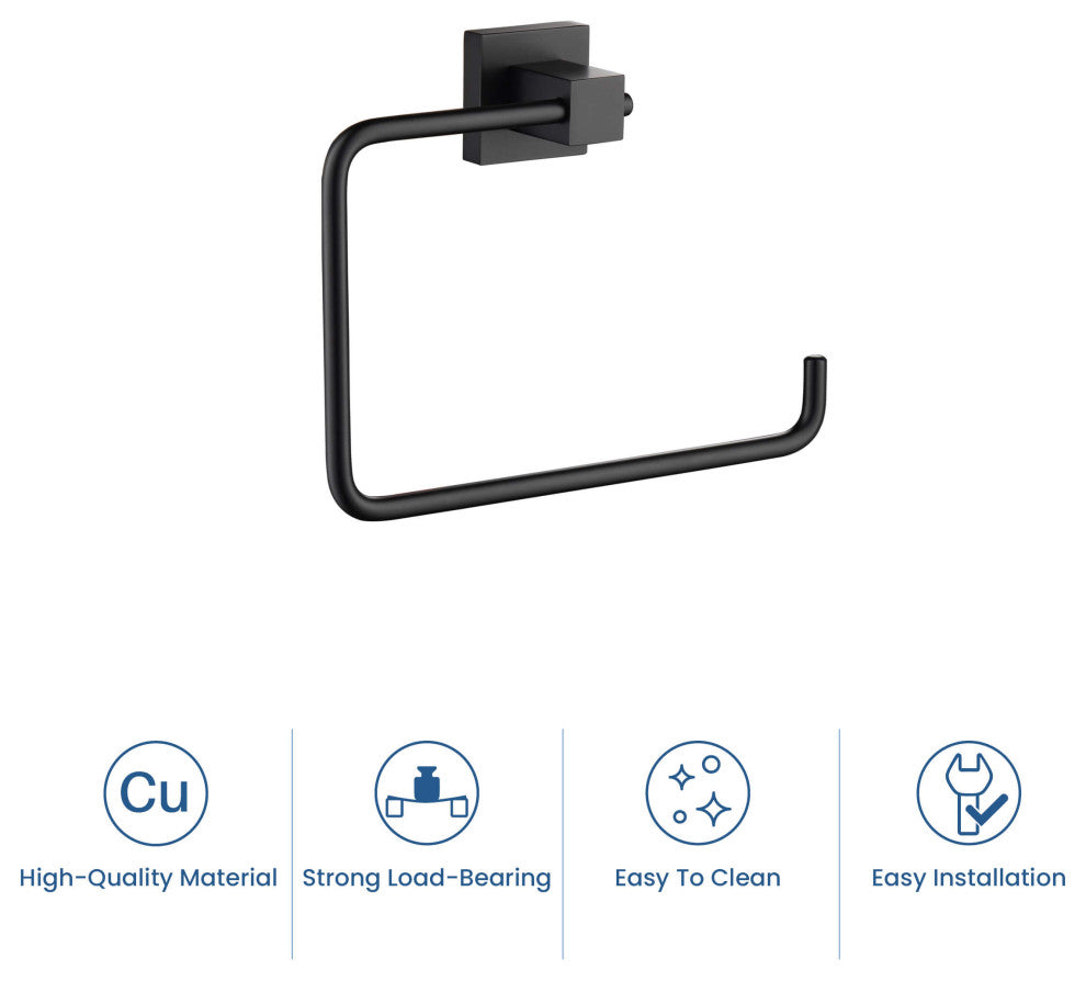 Cube Bathroom Towel Ring, Matte Black
