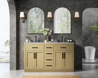 Home Living 60" Double Bathroom Vanity, Honey Brown