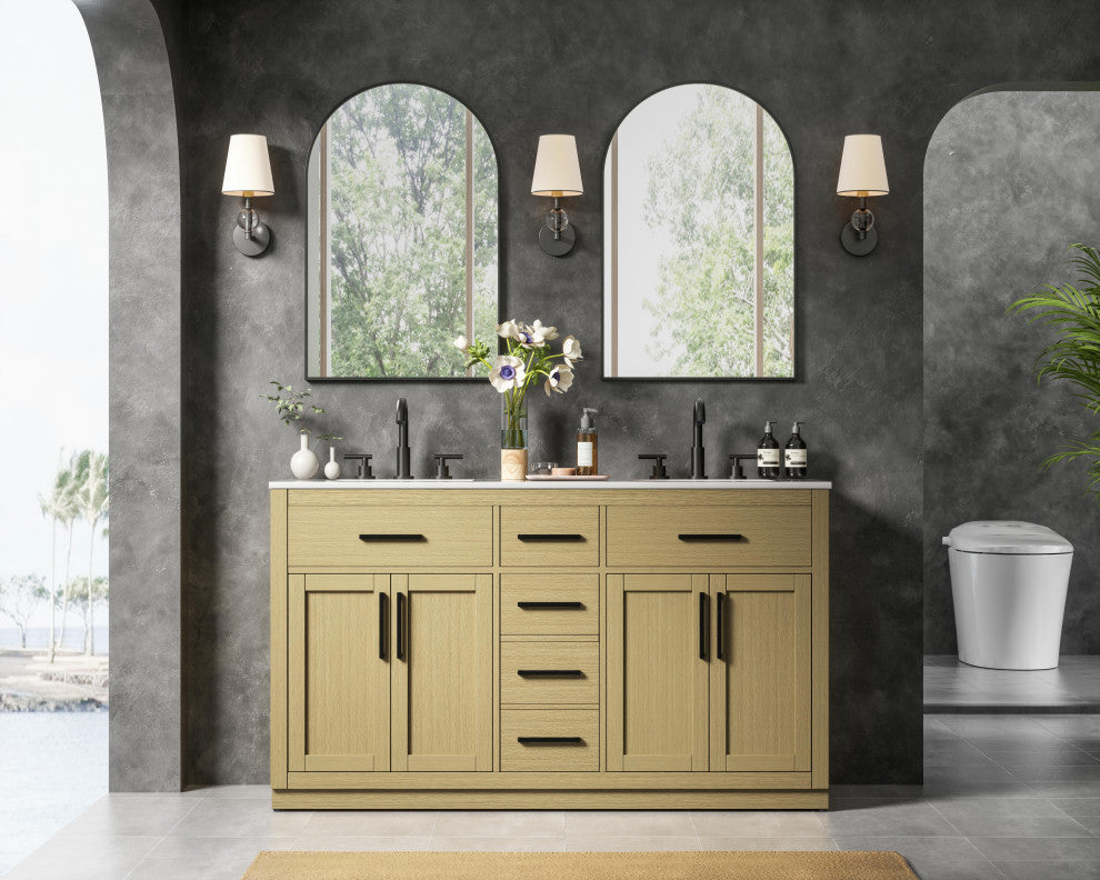 Home Living 60" Double Bathroom Vanity, Honey Brown
