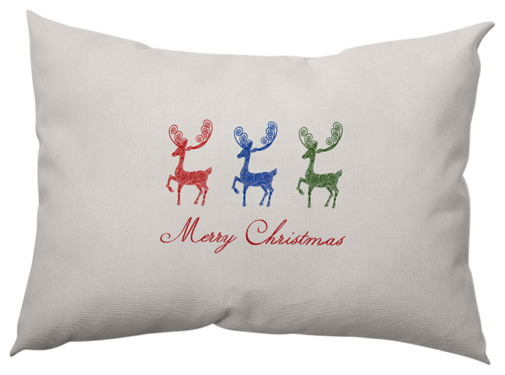 Merry Christmas Reindeer Decorative Throw Pillow, Multi-Bold, 14"x20"
