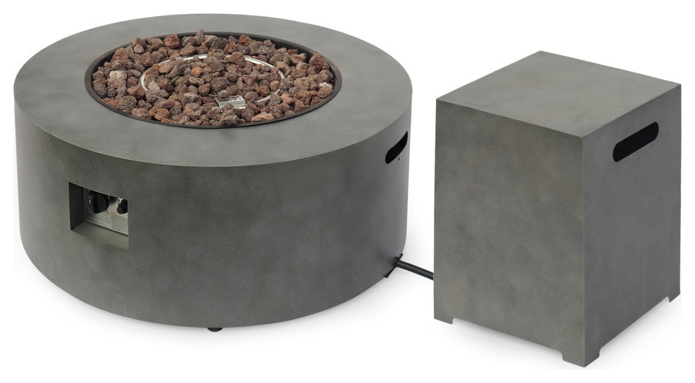Hemmingway Outdoor Round Fire Pit With Tank Holder, Concrete Finish