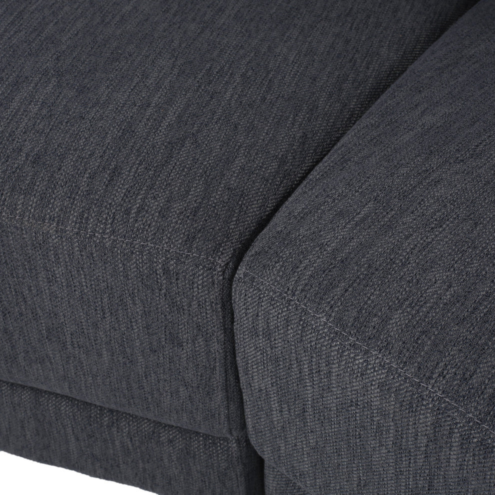 McCardell Fabric 3 Seater Curved Sectional Sofa, Charcoal + Dark Brown