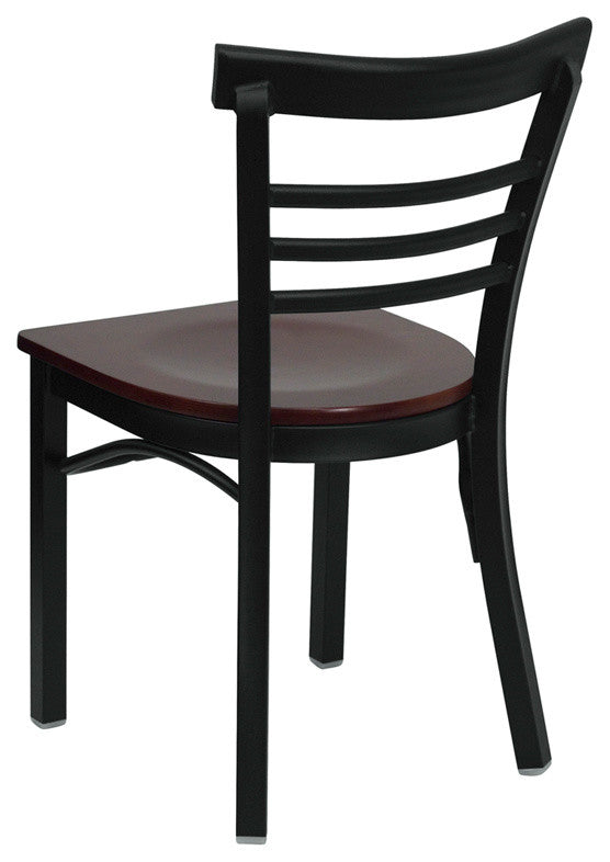 Dyersburg Metal Chair Black Ladder Back, Mahogany Wood Seat