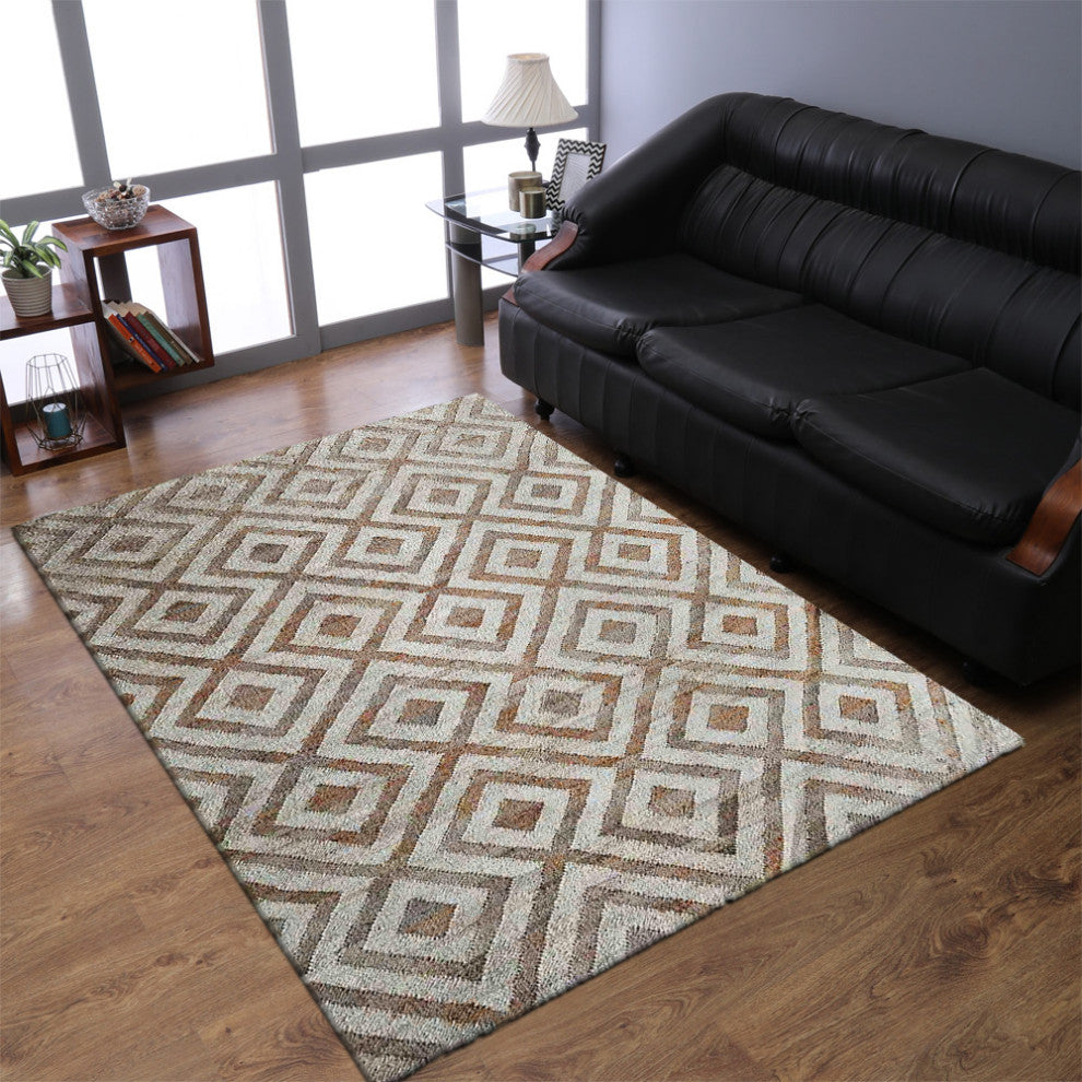 HAND WOVEN KILIM JUTE ECO-FRIENDLY AREA RUGS, White Beige,Geometric,Outdoor, [Rectangle] 8'x10'