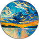 Orange Sunset With Blue Sky, Modern Painting Disc Metal Wall Art, 38"
