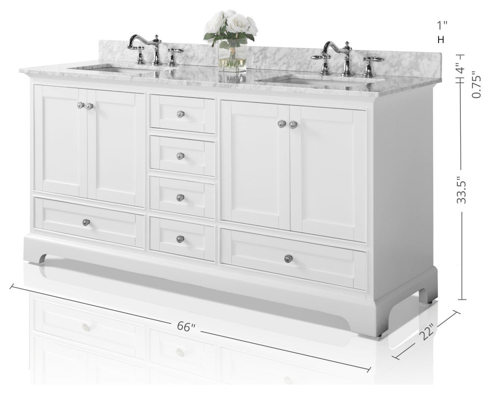 Audrey Vanity Set, White, 66", Brushed Nickle Hardware, No Mirror