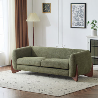 CKH 82" Boucle Sherpa Upholstered Sofa, Olive Green
