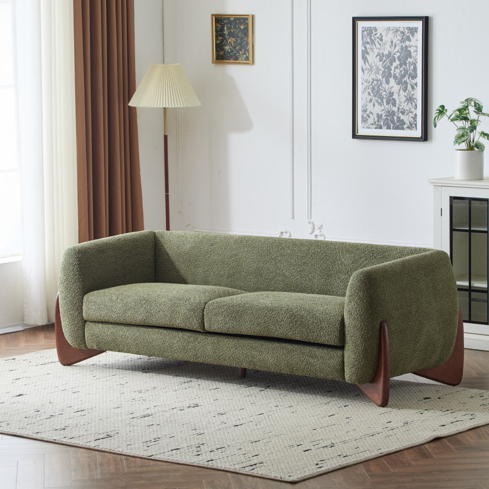 CKH 82" Boucle Sherpa Upholstered Sofa, Olive Green