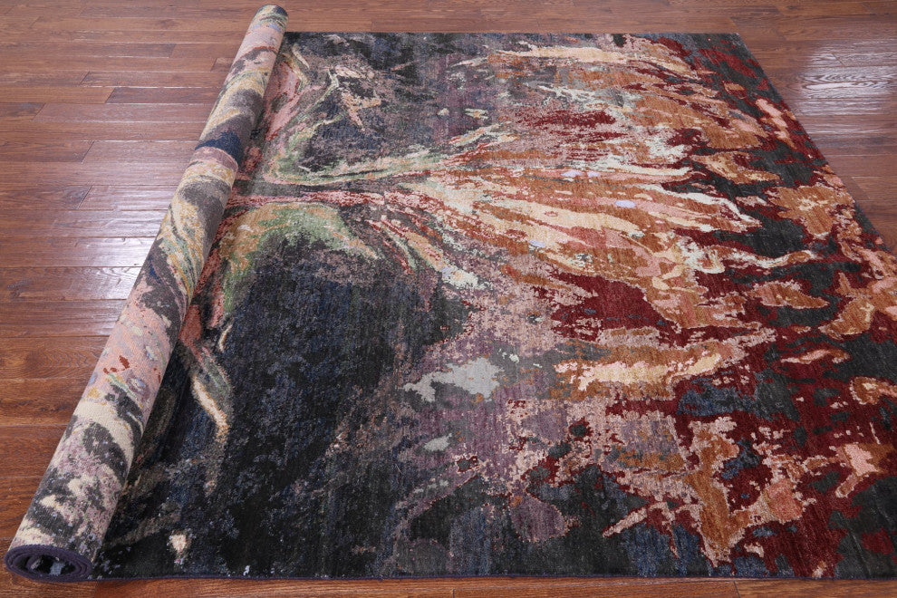 7' 10" X 10' 3" Hand Knotted Phoenix Design Wool and Silk Rug Q9101