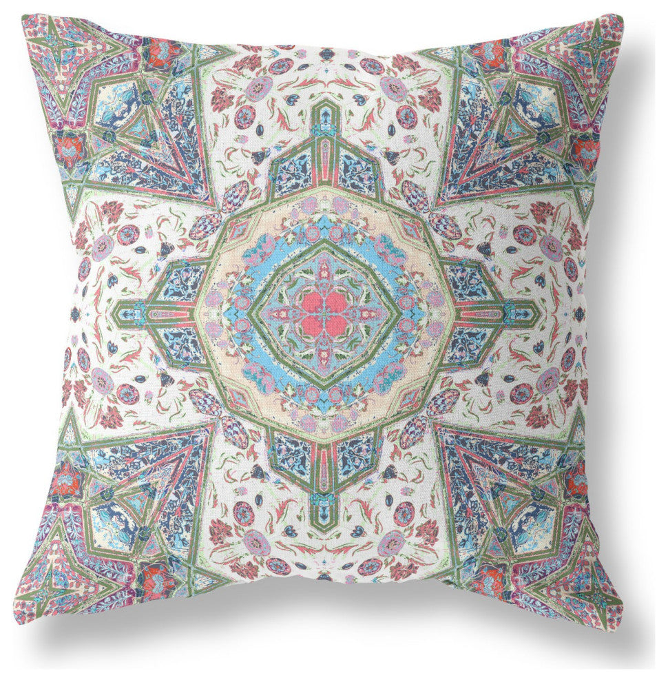 20" Cream Pink Boho Flower Suede Throw Pillow