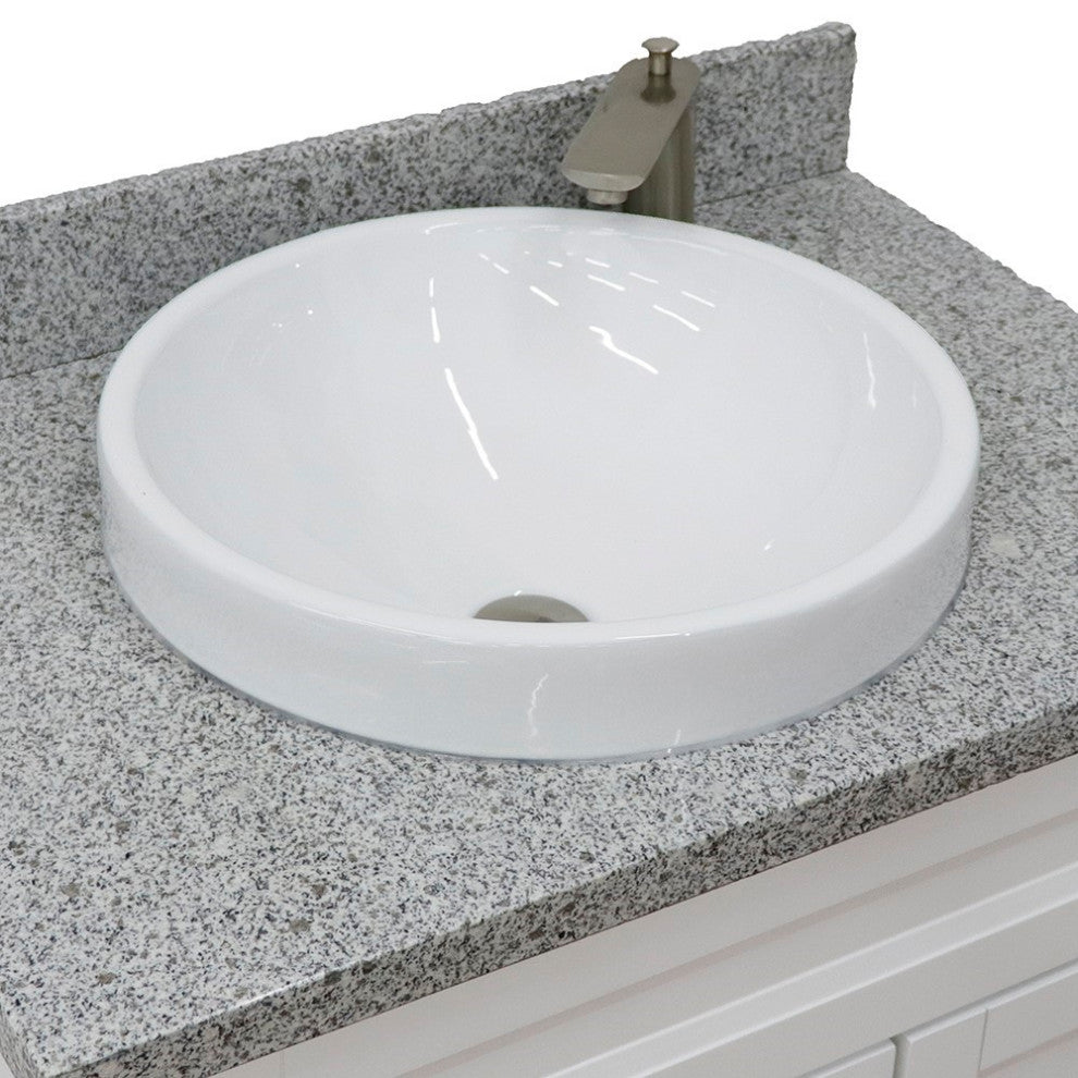 31" Single Sink Vanity, White Finish With Gray Granite With Round Sink