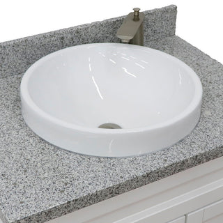 31" Single Sink Vanity, White Finish With Gray Granite With Round Sink
