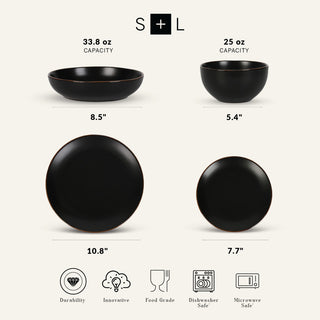 Stone Lain Brasa Stoneware 32 Piece Dinnerware Set, Black