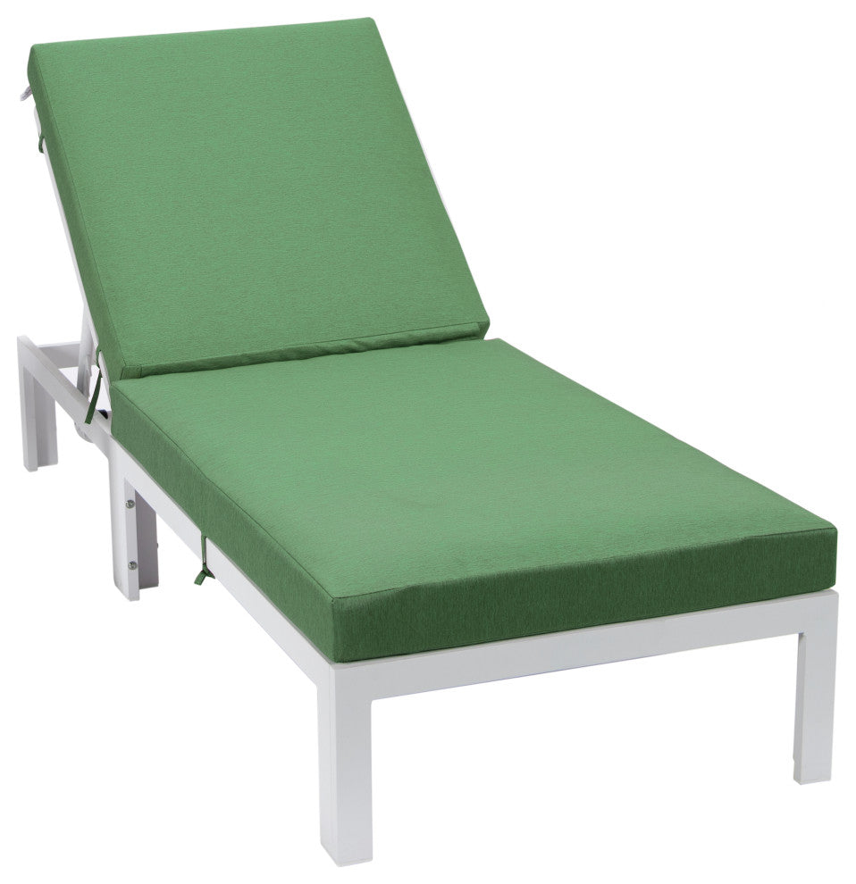 Chelsea White Patio Chaise Lounge Chair With Cushions, Green