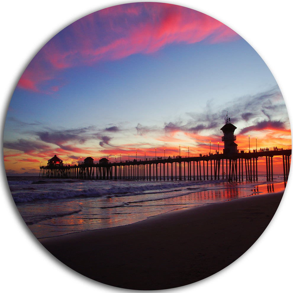Sea Bridge In California With Red Clouds, Seascape Disc Artwork, 36"