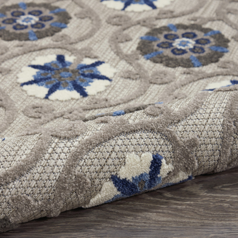 8 x 11 Gray and Blue Indoor Outdoor Area Rug
