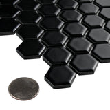 Metro 1" Hex Porcelain Mosaic Floor and Wall Tile, Black