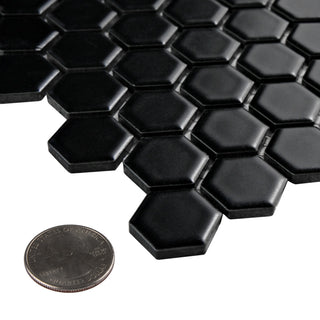 Metro 1" Hex Porcelain Mosaic Floor and Wall Tile, Black