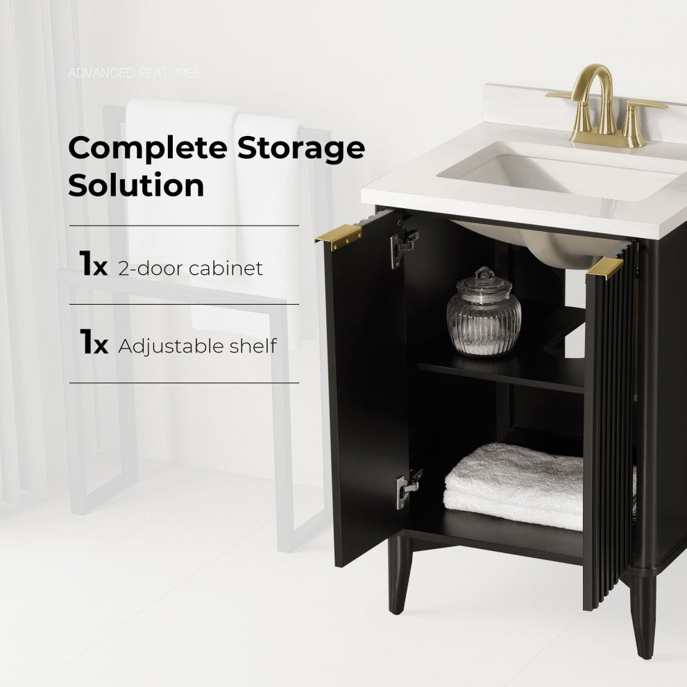 OVE Decors Gabi Single Sink Bathroom Vanity, Onyx Black, 24", Single Sink