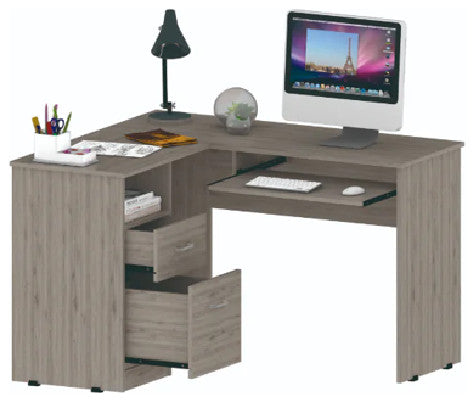 L-Shaped Desk, Large Worktop With Ample Storage Space & Keyboard, Light Gray, Light Gray