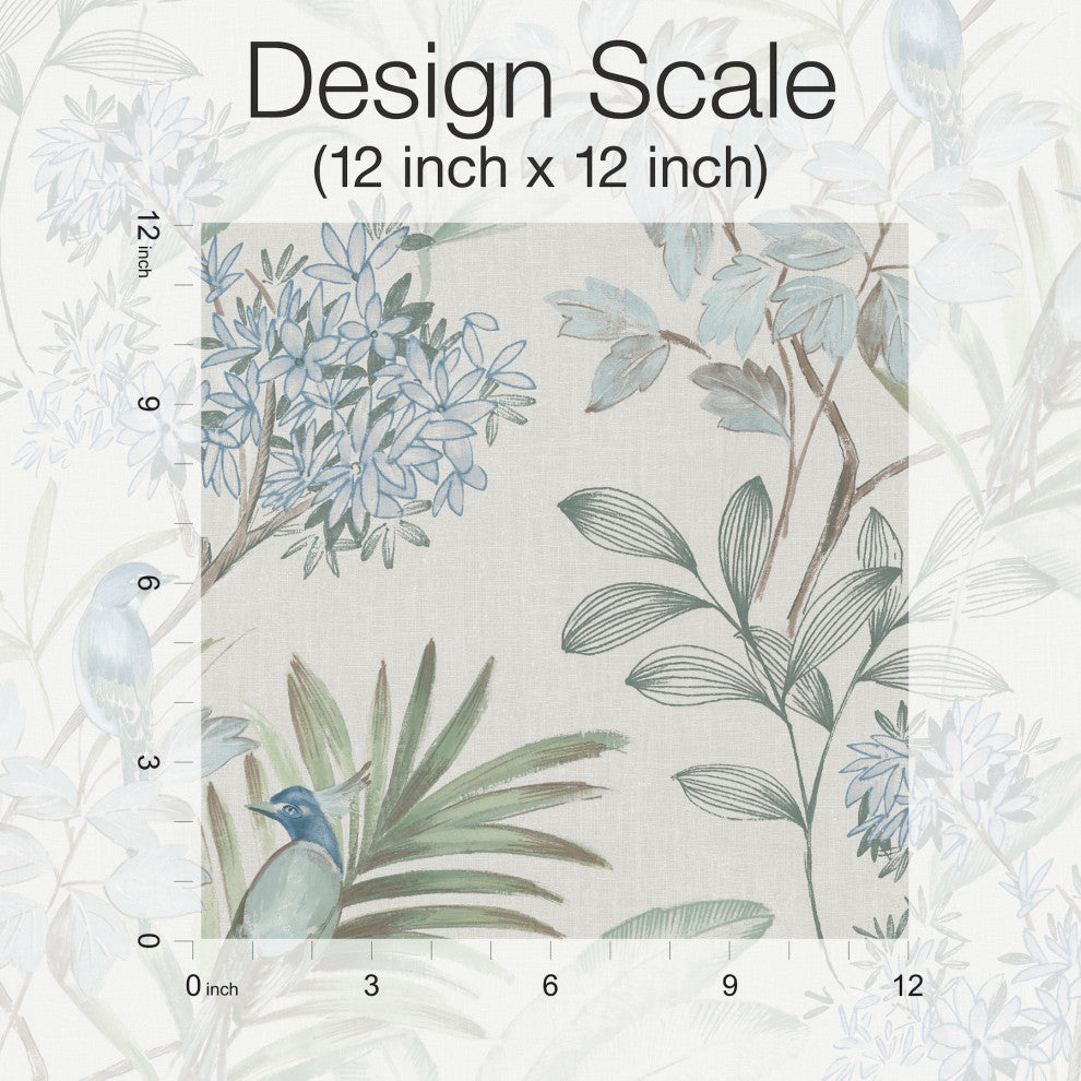 Turquiose Handpainted Songbird Peel & Stick Wallpaper