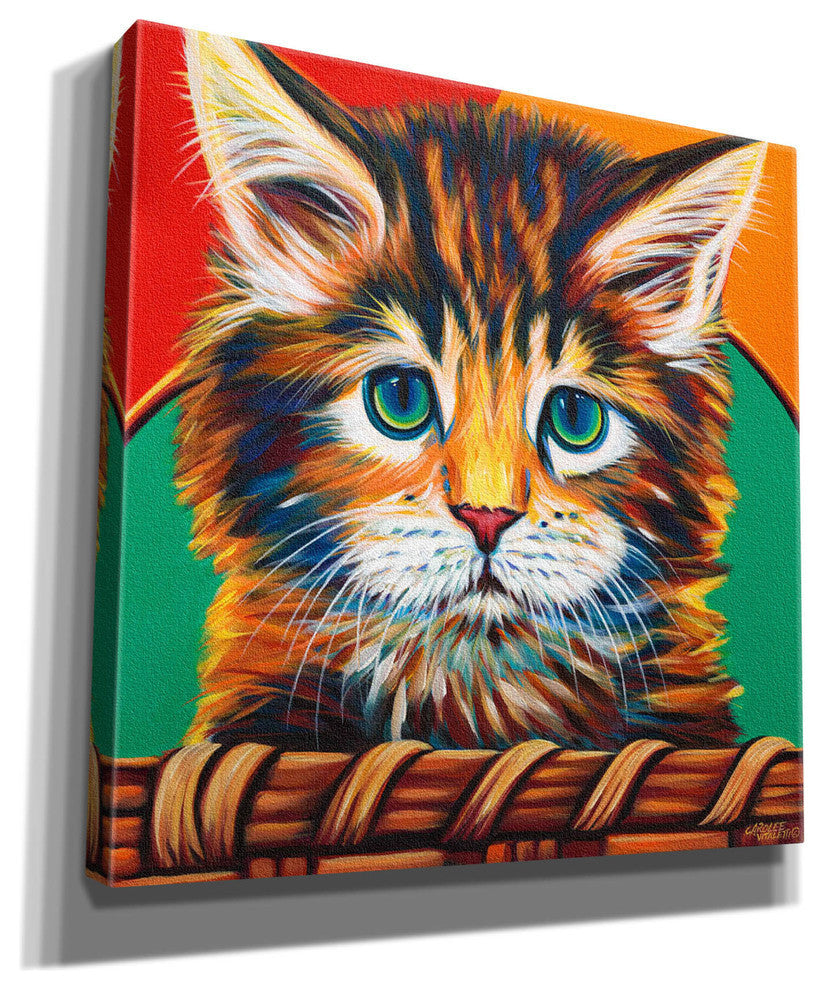 Kitten in Basket I' by Carolee Vitaletti Giclee Canvas Wall Art, 12"x12"
