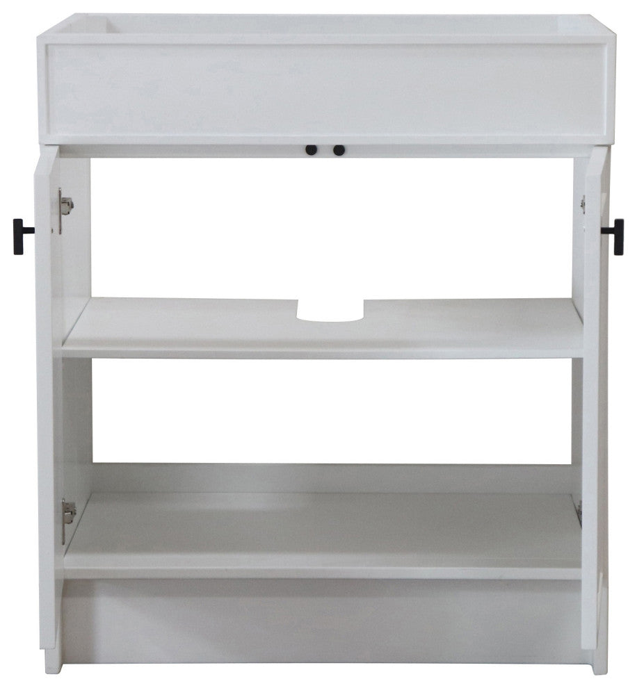 SmartFold 30" Single Sink Vanity Cabinet, White Finish, Black Hardware