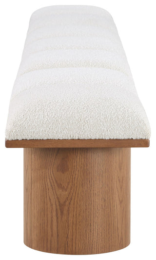 Pavilion Boucle Fabric Upholstered 7-Piece Modular Bench, Cream, Walnut Finish