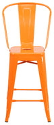 24" High Orange Metal Indoor-Outdoor Counter Stool With Back