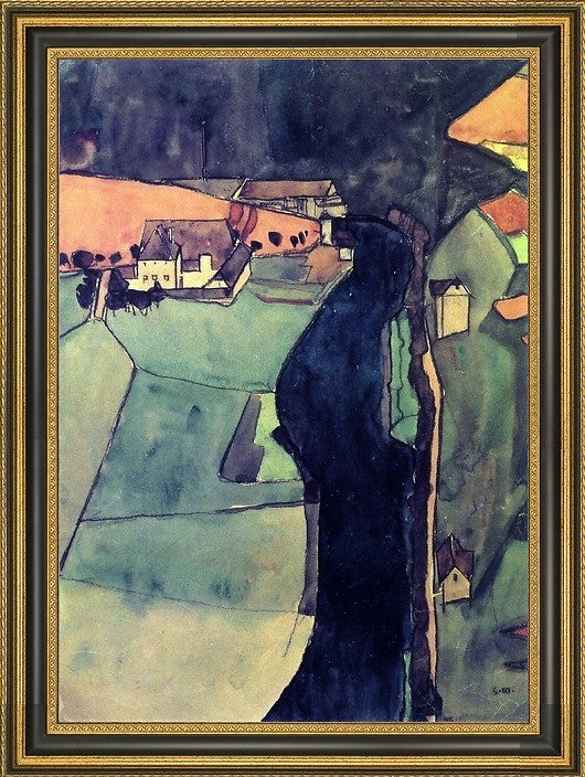 Egon Schiele Town on the Blue River - 16" x 24" Framed Premium Canvas Print
