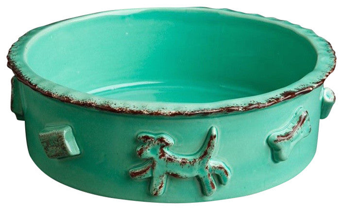 Medium Dog Food And Water Bowl, Aqua