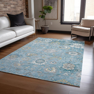 Machine Washable Indoor/Outdoor Chantille ACN1373 Teal 8' x 10' Rug