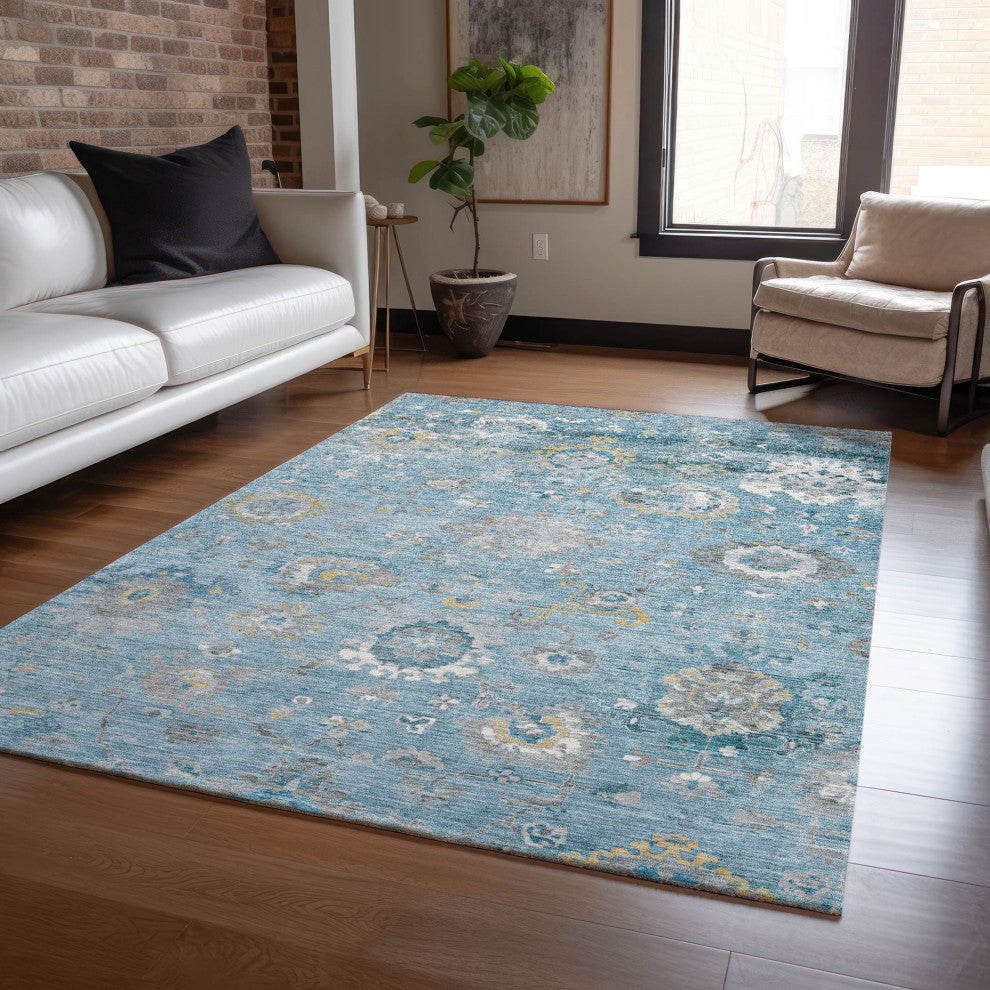 Machine Washable Indoor/Outdoor Chantille ACN1373 Teal 8' x 10' Rug