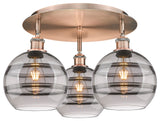 Ballston-Rochester 3-Light 20" Flush Mount, Antique Copper, Light Smoke