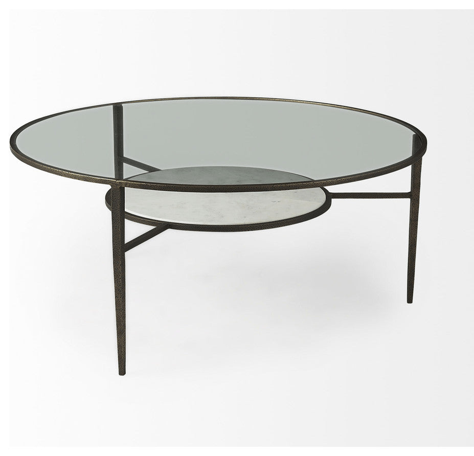 Iron Glass And Marble Round Coffee Table