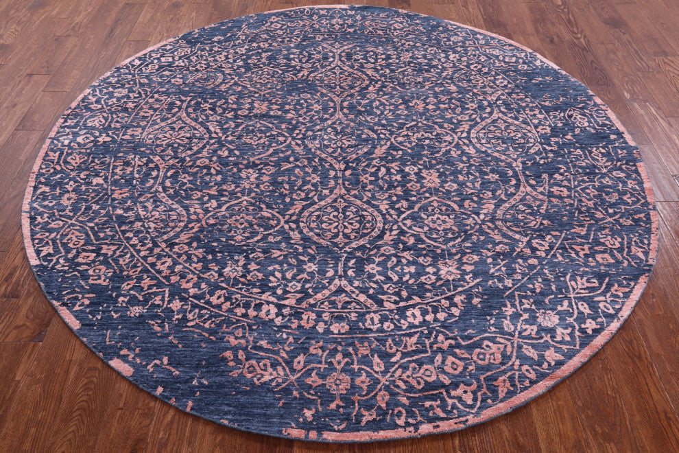 8' Round Wool and Silk Persian Hand-Knotted Rug Q9126